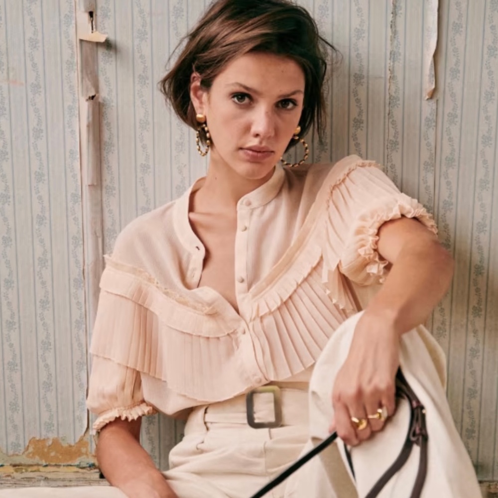 NWT Sezane Tomette Chemise Sheer Blouse in Pink - Size36 or 4 US